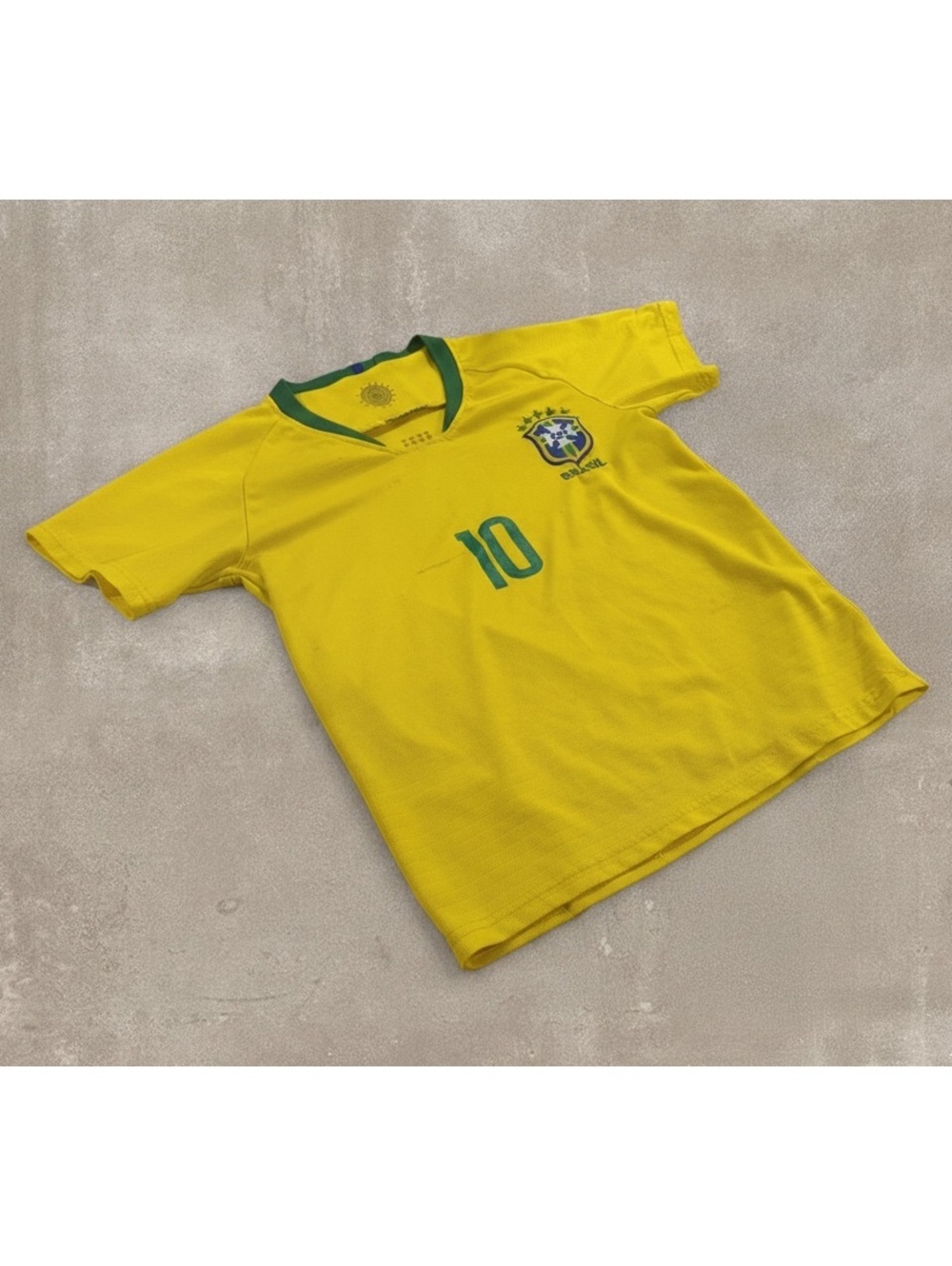Nike Style Brazil Neymar Jr #10 Youth Kids Medium Yellow Home Soccer Jersey